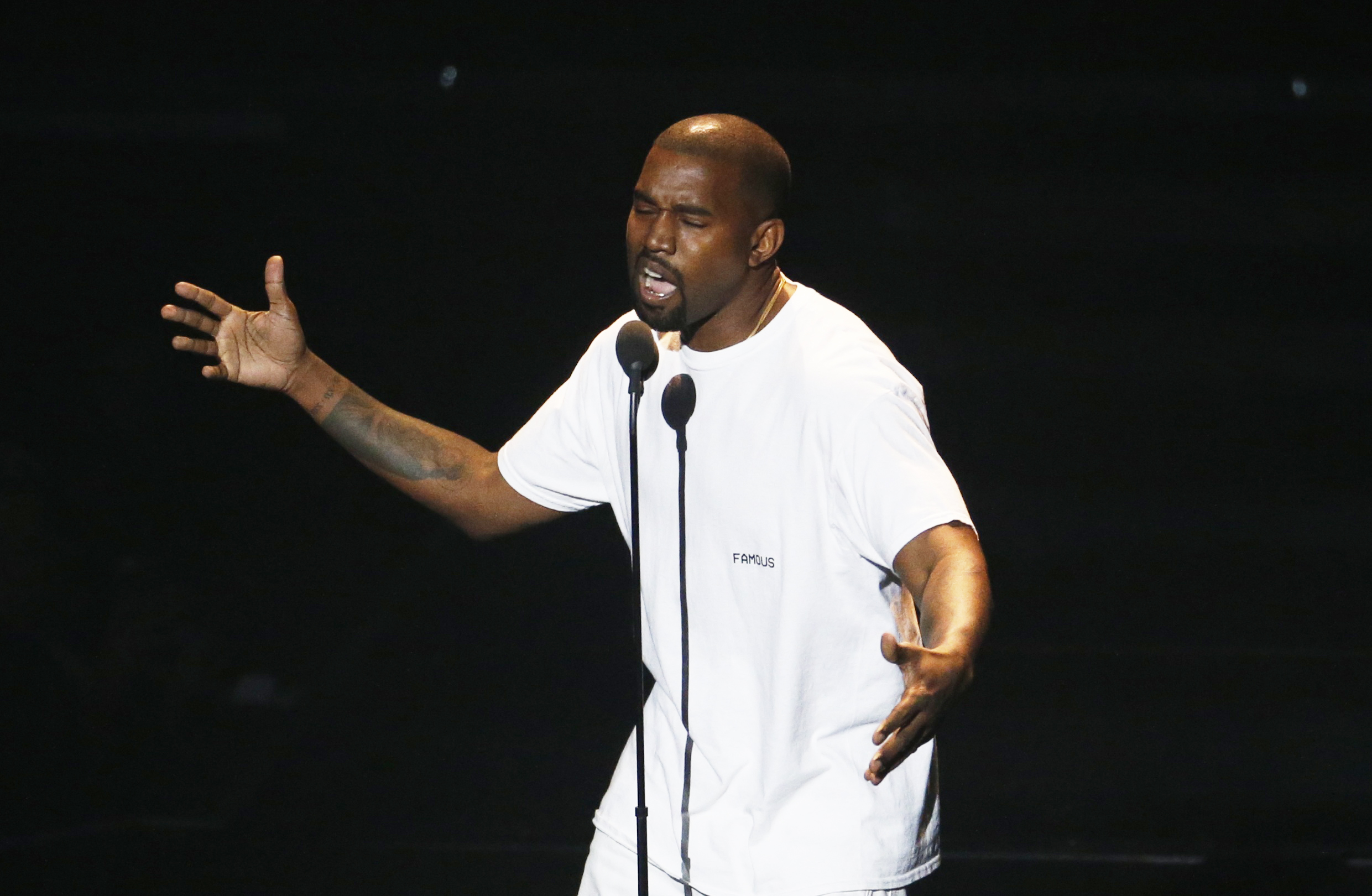 Kanye West on stage during the 2016 MTV Video Music Awards in New York