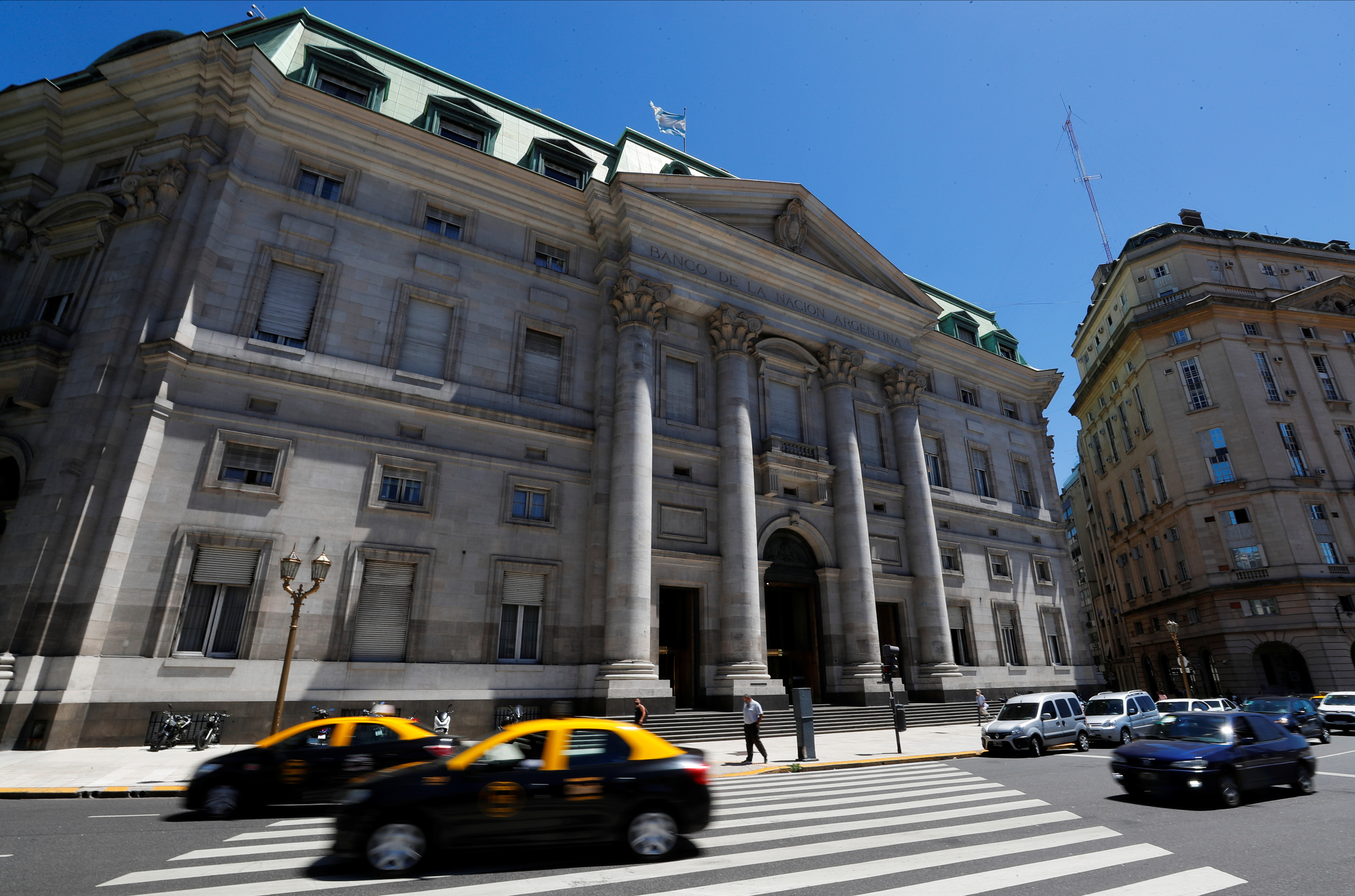 A general view of the facade of Banco de la Nacion Argentina in Buenos Aires