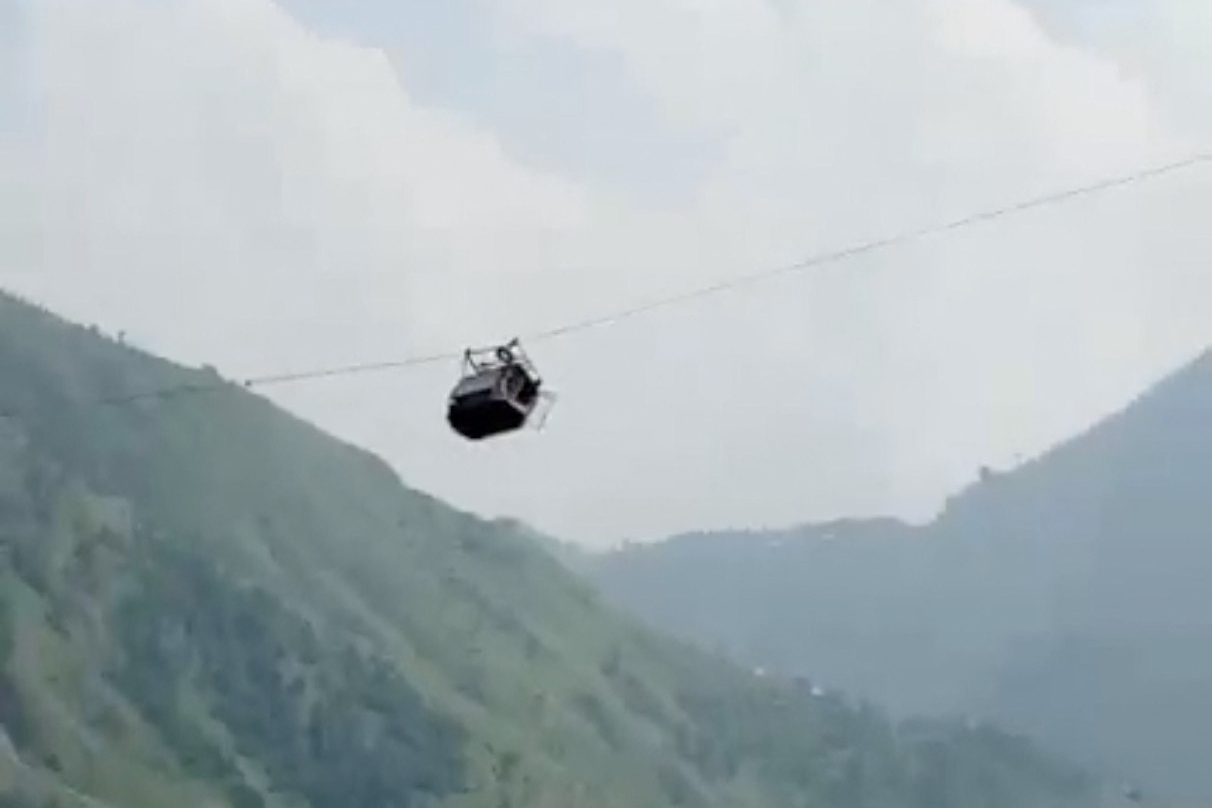 A view shows cable car carrying students stranded mid-air in Battagram